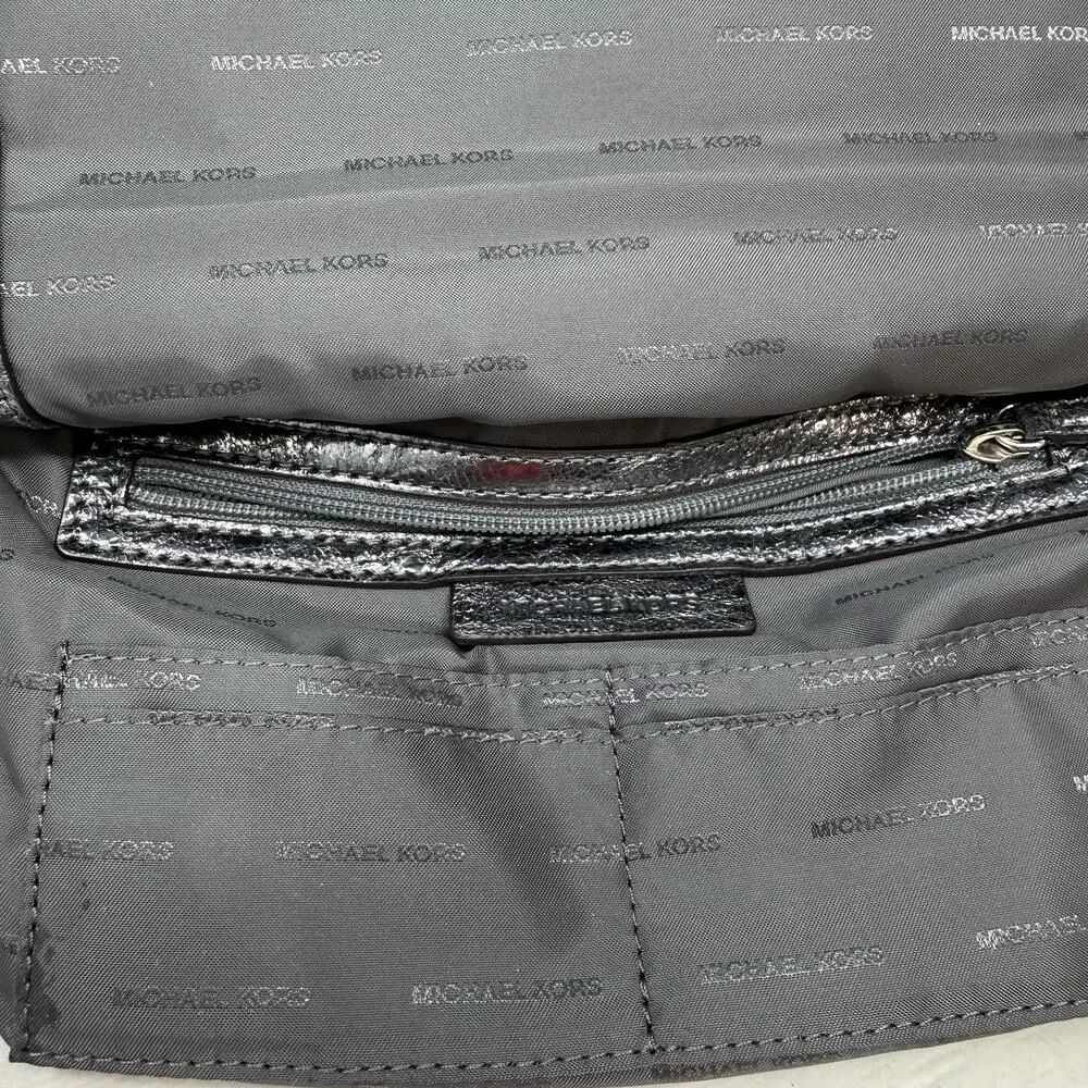 Michael Kors Quilted Sloan Metallic Silver Shoulder Bag Chain Strap